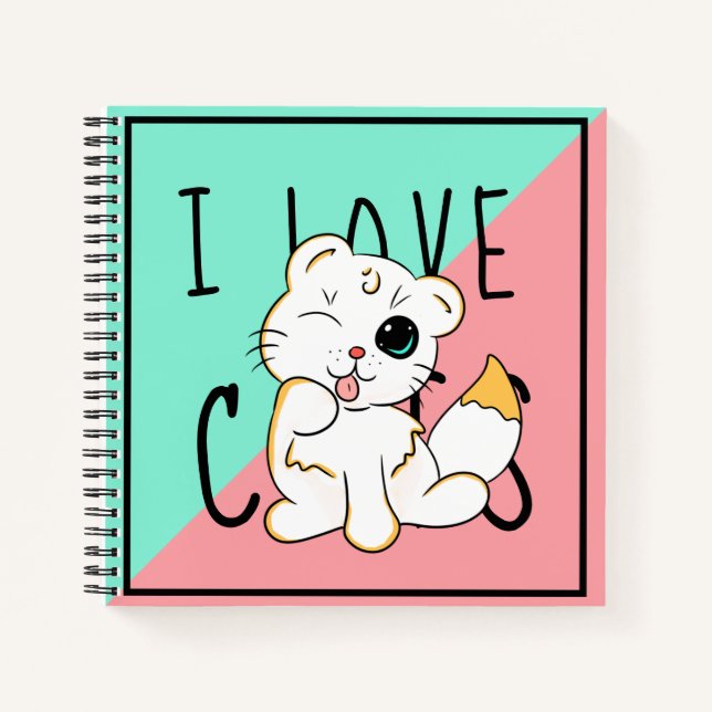 I Liebe Cats - Zeichnend - 2 farbiges Notebook Notizbuch (Vorderseite)