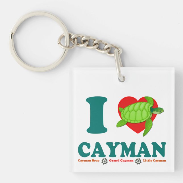 I Liebe Cayman Caribbean Style Souvenir Schlüsselanhänger (Vorderseite)