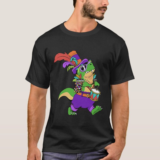I Liebe Celebrating Mardi Gras Marching Dinosaur P T-Shirt (Vorderseite)