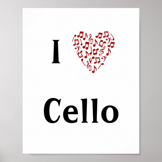 I Liebe Cello Rotes Herz Musiknoten Poster (Vorne)
