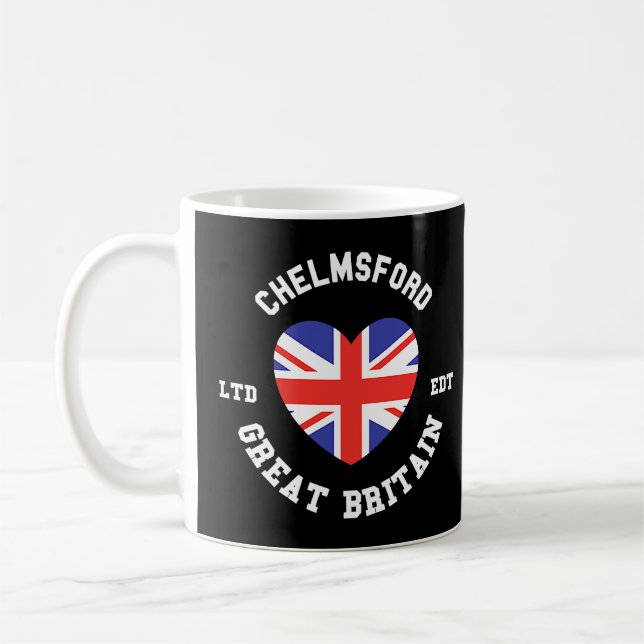 I Liebe CHELMSFORD Great Britain Heart Flag Abzeic Kaffeetasse (Links)