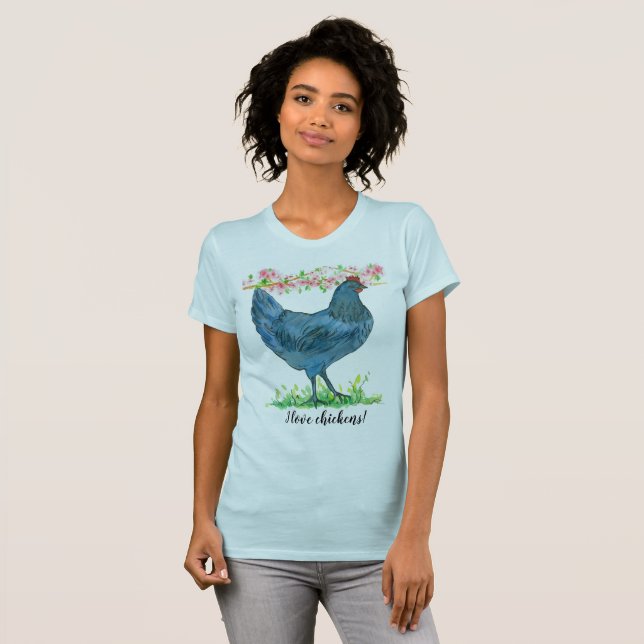 I Liebe Chickens Blue Hen Watercolor T-Shirt (Vorne ganz)