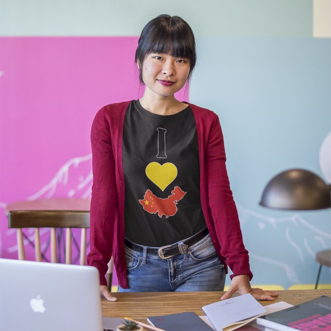 I Liebe China Vertikal I Herz Chinesischer Flag Ka T-Shirt (Von Creator hochgeladen)