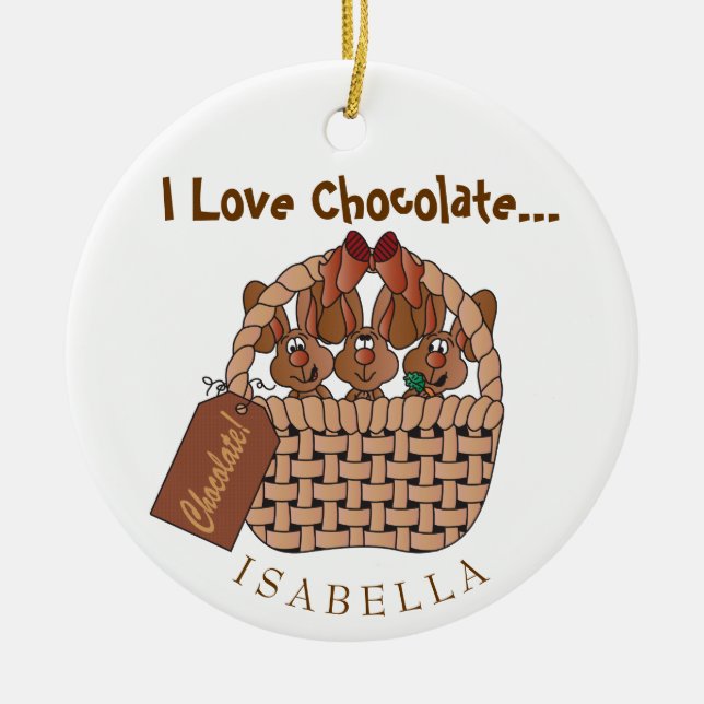I Liebe Chocolate Bunny Basket Keramik Ornament (Vorne)