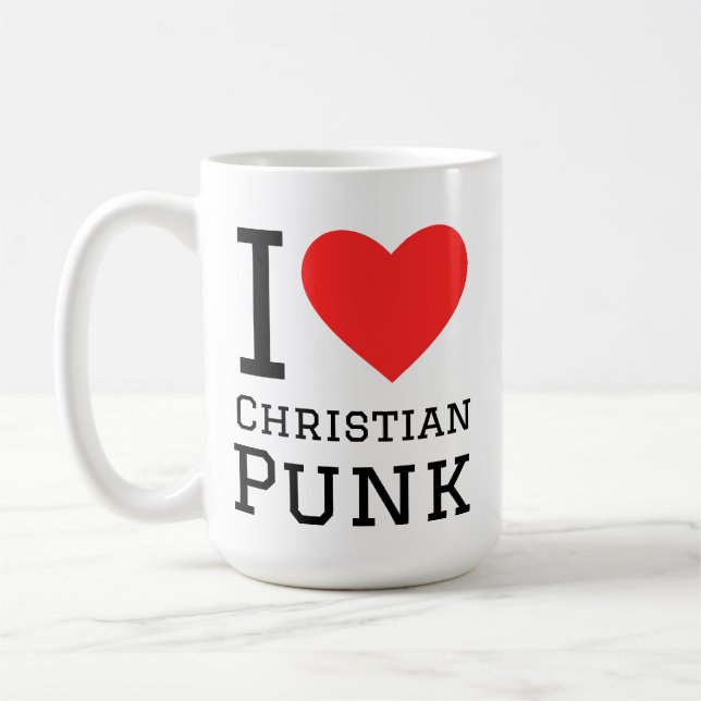 I Liebe Christlicher Punk-Quadrat-Aufkleber Kaffeetasse (Links)