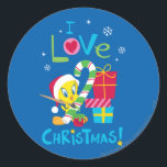 I Liebe Christmas - TWEETY™ Runder Aufkleber<br><div class="desc">Looney Tunes Weihnachten</div>