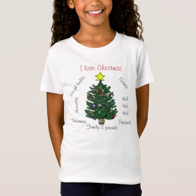 I Liebe Christmas Yellow Star Gingerbread Man Tree T-Shirt (Vorderseite)