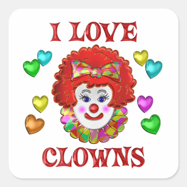I LIEBE CLOWNS QUADRATISCHER AUFKLEBER (Vorderseite)
