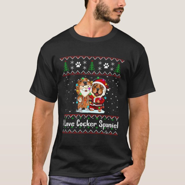 I Liebe Cocker Spaniel Tragen Santa Anzug Weihnach T-Shirt (Vorderseite)