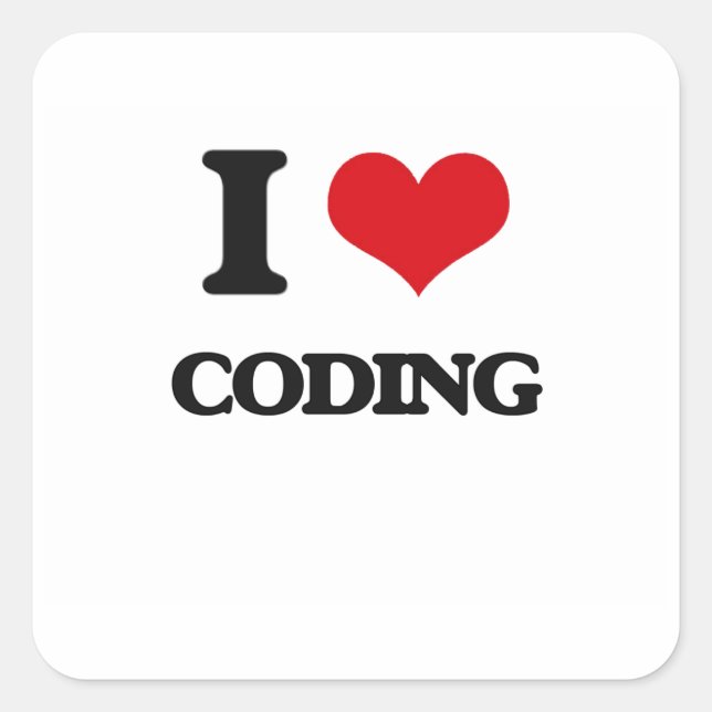 I Liebe Coding Quadratischer Aufkleber (Vorderseite)