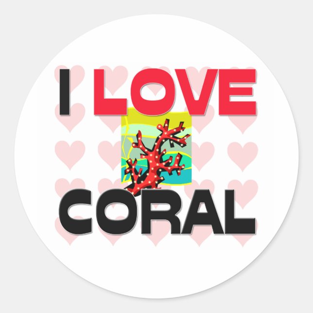 I Liebe Coral Runder Aufkleber (Vorderseite)