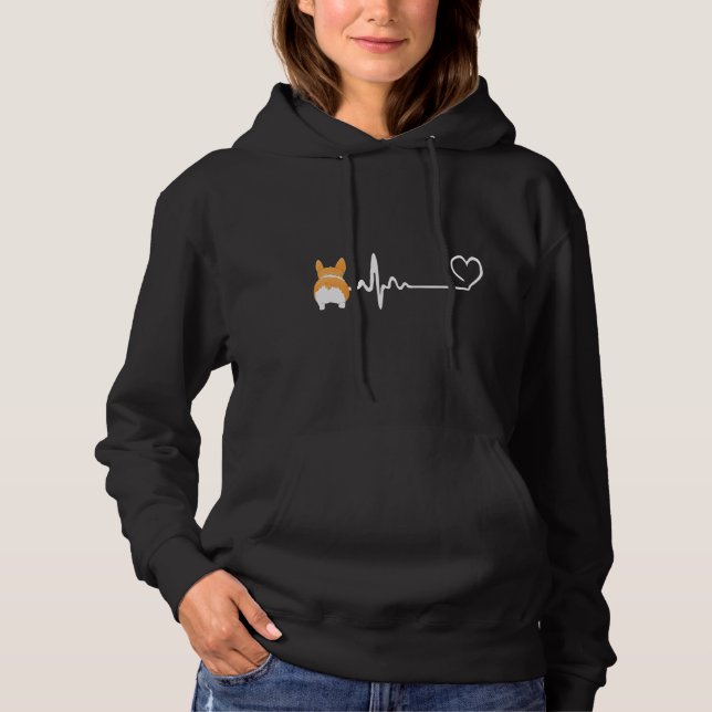 I Liebe Corgi Hintern Heartbeat Heart Line Hund Hoodie (Vorderseite)