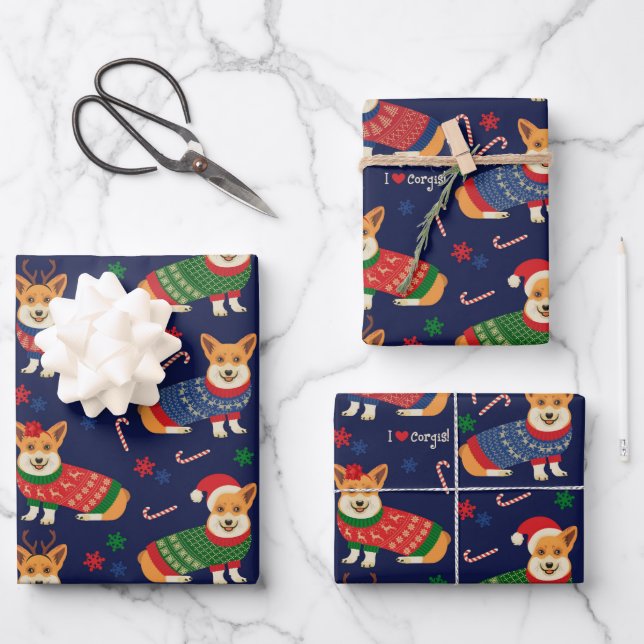 I Liebe Corgis Christmas Sweater Geschenkpapier Set (Vorderseite)