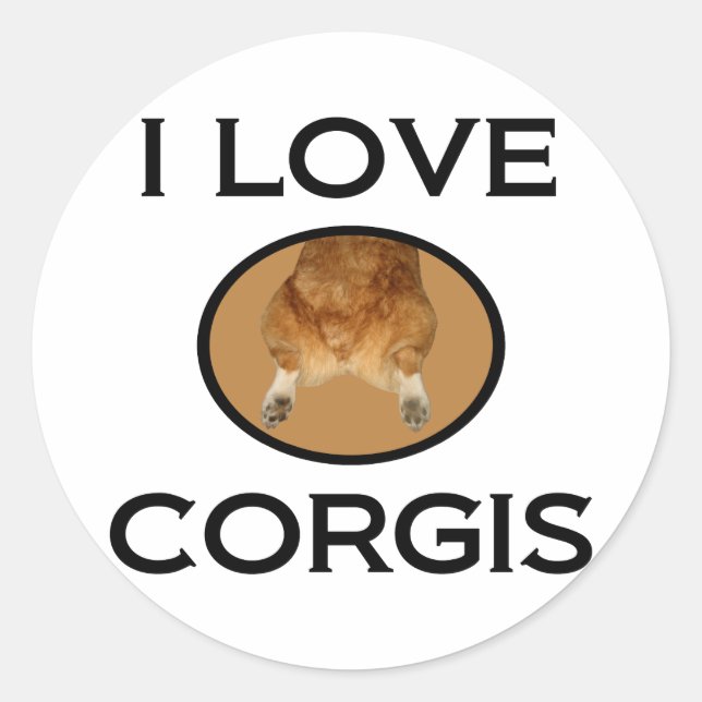 I Liebe Corgis Corgi Hintern Runder Aufkleber (Vorderseite)