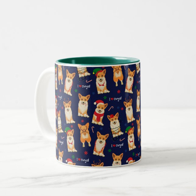 I Liebe Corgis Weihnachten Zwei-Tone-Kaffee-Tasse Zweifarbige Tasse (Vorderseite Links)