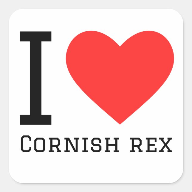 I Liebe Cornwall Rex Quadratischer Aufkleber (Vorderseite)