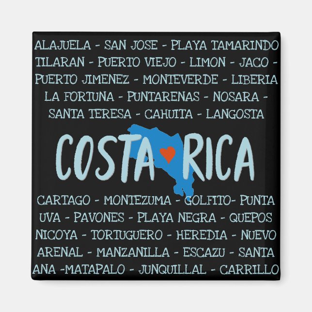 I Liebe Costa Rica Karte Namen der Städte Souvenir Magnet (Vorne)