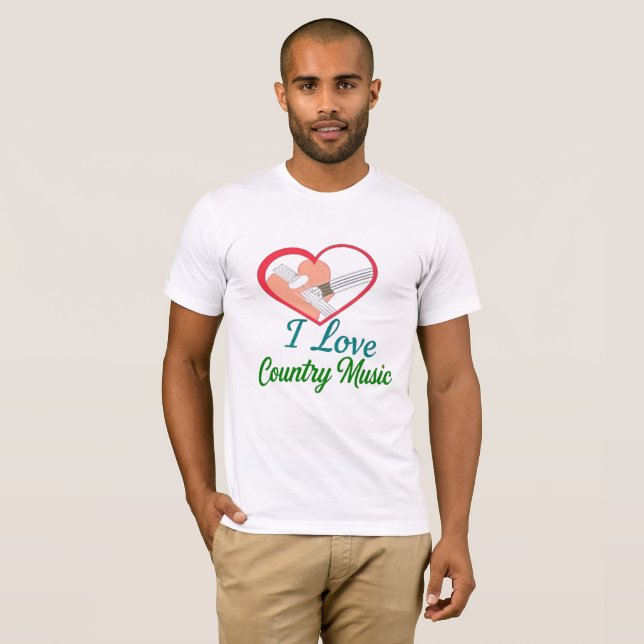 I Liebe Country Music - Herz- und Gitarrendesign T-Shirt (Vorne ganz)