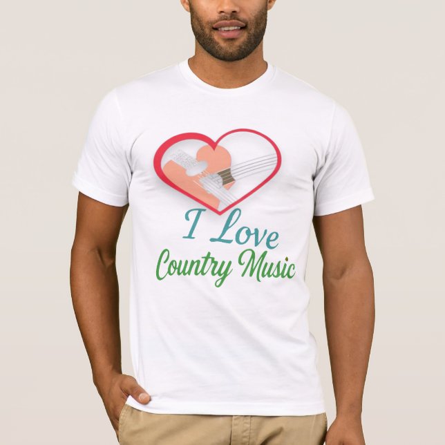I Liebe Country Music - Herz- und Gitarrendesign T-Shirt (Vorderseite)