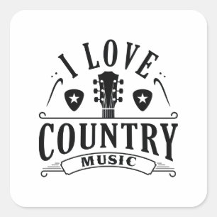 I Liebe Country Music Quadratischer Aufkleber