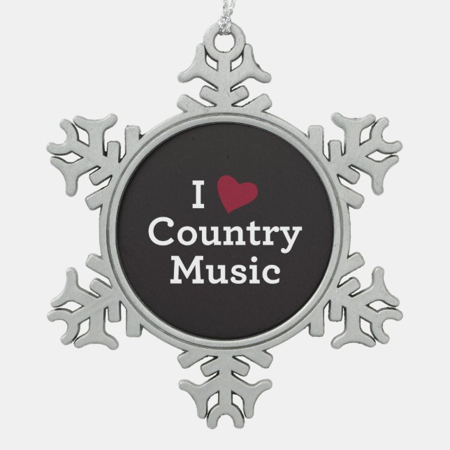 I Liebe-Countrymusik Schneeflocken Zinn-Ornament (Vorderseite)