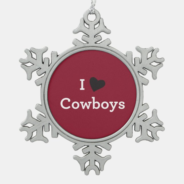 I Liebe-Cowboys Schneeflocken Zinn-Ornament (Vorderseite)