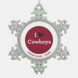 I Liebe-Cowboys Schneeflocken Zinn-Ornament