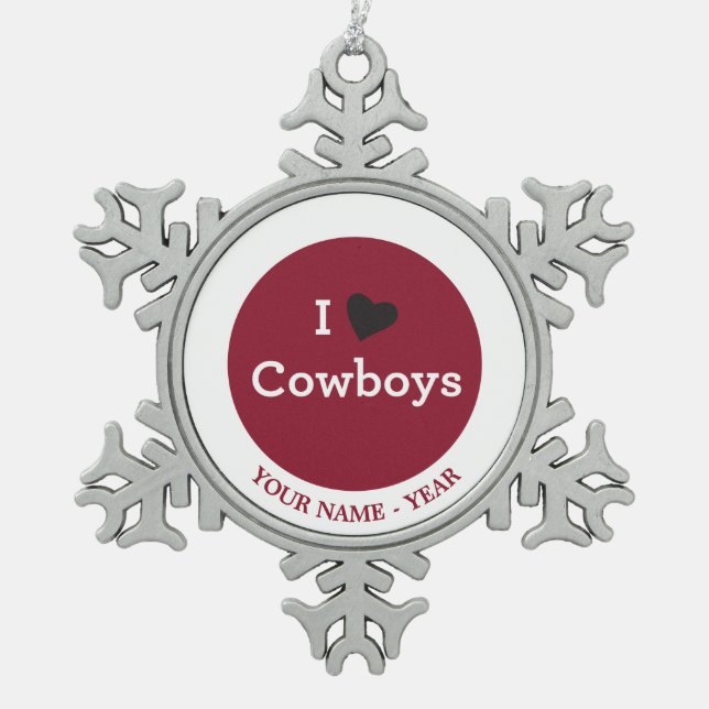 I Liebe-Cowboys Schneeflocken Zinn-Ornament (Vorderseite)
