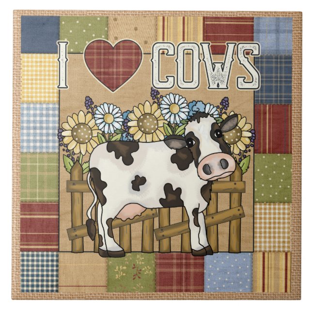 I Liebe Cows Country Patchwork Fliese (Vorderseite)