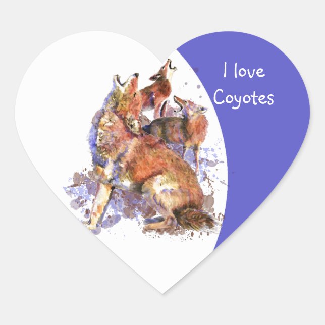 "I Liebe Coyotes, Animal with Heart Sticker (Vorderseite)