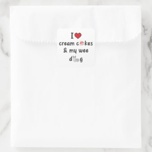 I Liebe Cream Cakes & My Wee Hund Quadratischer Aufkleber