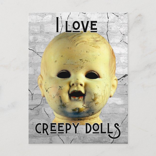 I Liebe Creepy Dolls - Puppenkopf Postkarte (Vorderseite)
