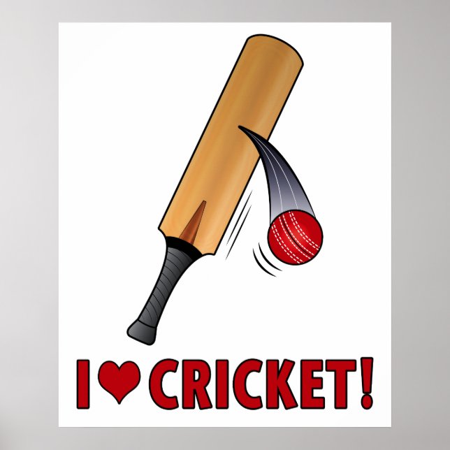 I Liebe Cricket Bat and Ball Poster (Vorne)
