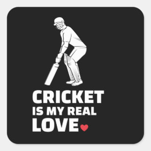 I Liebe Cricket Design Stilvolle Cricket Silhouett Quadratischer Aufkleber