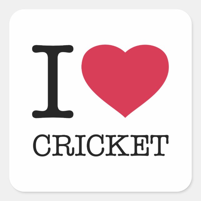 I LIEBE CRICKET QUADRATISCHER AUFKLEBER (Vorderseite)