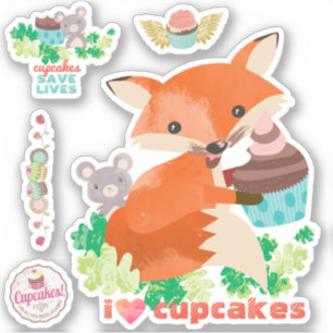 I Liebe cupcakes niedlich Maus Fuchs Zuckerguss Ge Aufkleber