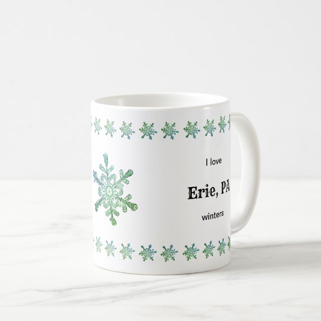I Liebe Custom City Winters Erie PA Snowflake Tass Kaffeetasse (VorderseiteRechts)