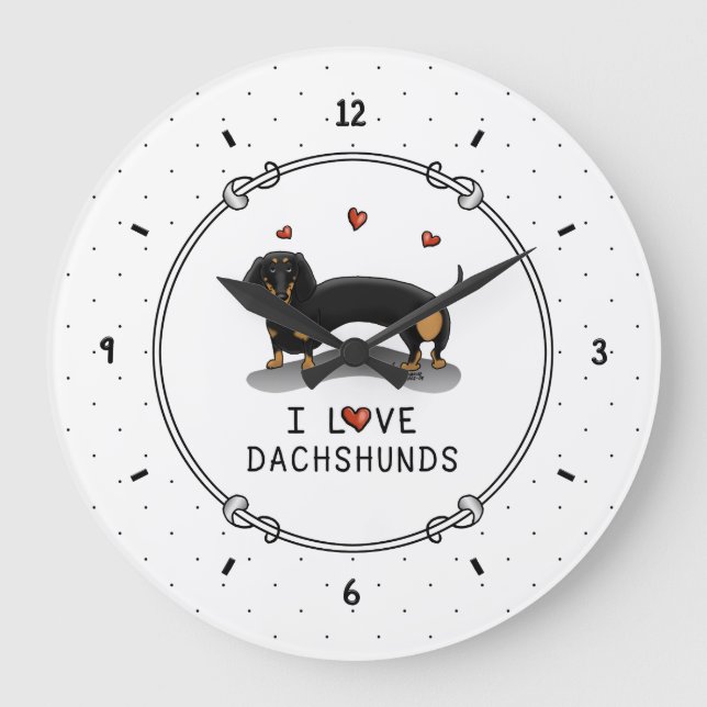 I Liebe Dackeln Dachshund (schwarz und braun) Nied Große Wanduhr (Vorderseite)