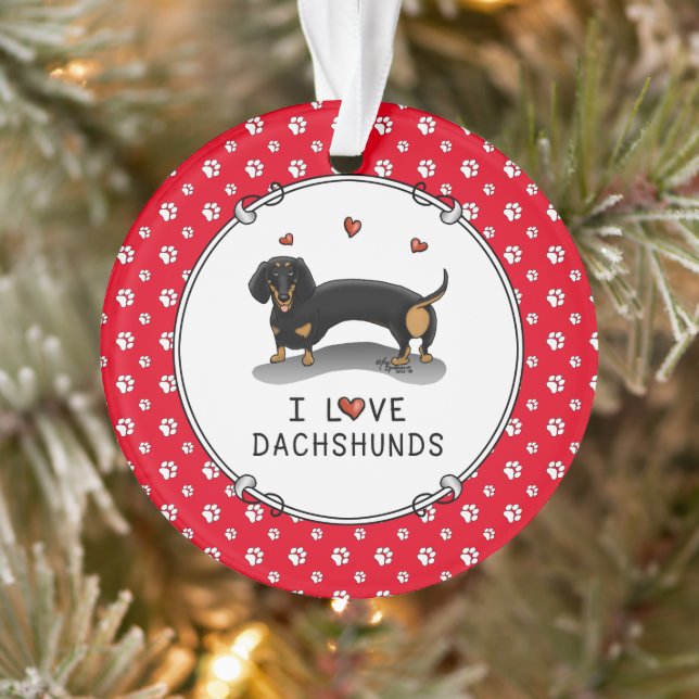 I Liebe Dackeln Dachshund (schwarz und braun) Nied Ornament (Baum)