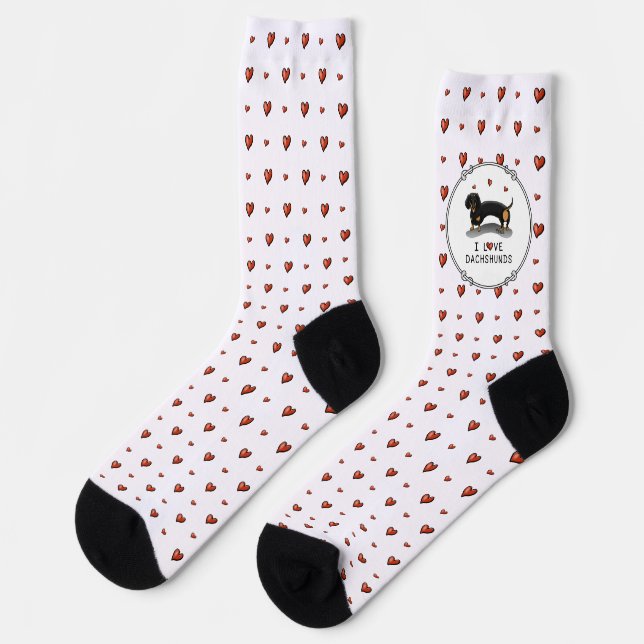 I Liebe Dackeln Dachshund (schwarz und braun) Nied Socken (Linkes Detail)