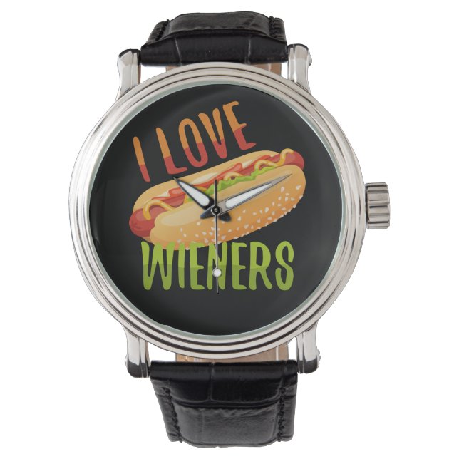 I Liebe Dackeln Grillen Hotdog Camping Funny Armbanduhr (Vorderseite)