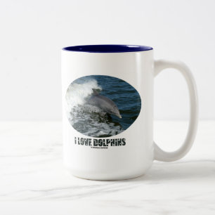 I Liebe Delphine (Bottlenose Dolphin Breaching) Zweifarbige Tasse