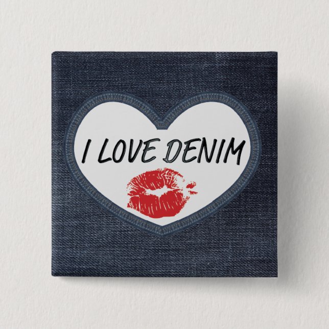 I Liebe Denim 5,1 cm (2") Quadrat Abzeichen Button (Vorderseite)