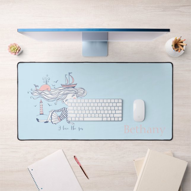 I Liebe der See Whimsical Nautical Personalisiert Schreibtischunterlage (Büro 1)