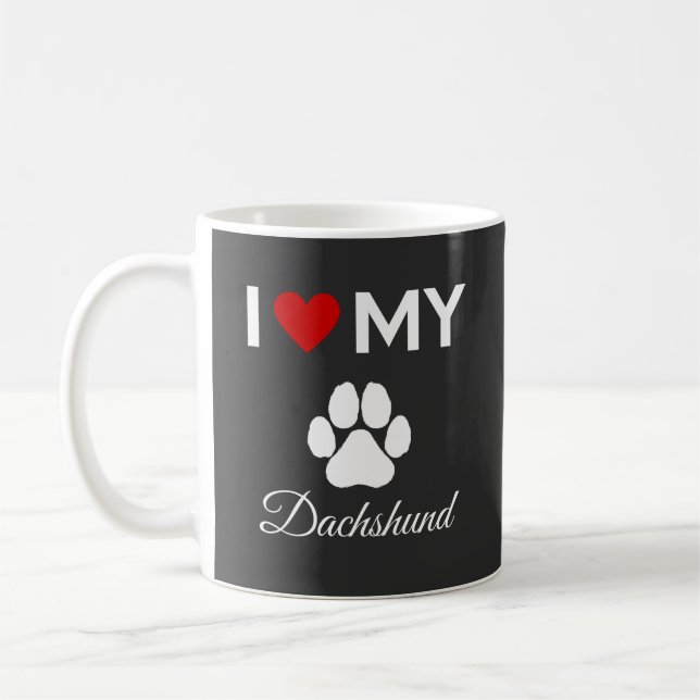 I Liebe des benutzerdefinierten Dackel-Texts Kaffeetasse (Links)