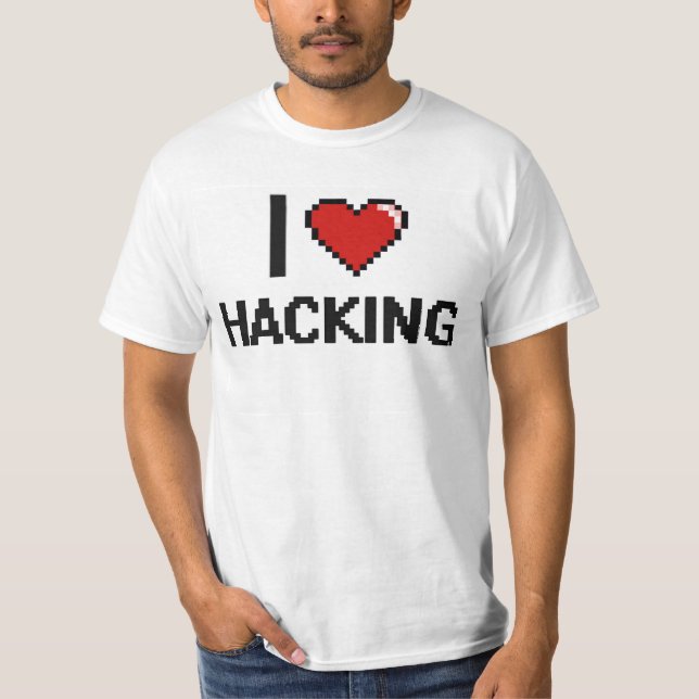 I Liebe, die Retro Entwurf Digital zerhackt T-Shirt (Vorderseite)