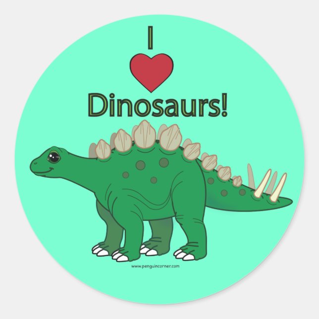 I Liebe Dinosaurier: Stegosaurus Runder Aufkleber (Vorderseite)