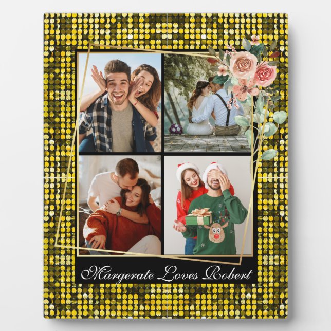 I LIEBE DIR 4 Foto GOLD Glitzer Valentine's Fotoplatte (Vorderseite)