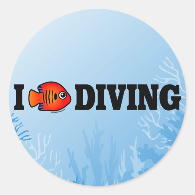 I Liebe Diving Runder Aufkleber (Vorderseite)
