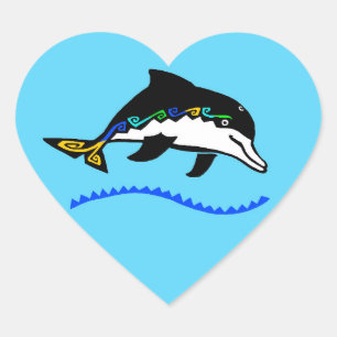 I Liebe DOLPHINS - Wildfauna - Ozeanblau Herz-Aufkleber